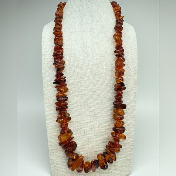 Jewelry - Genuine Amber Graduated Nugget Necklace 26” Slip On No Clasp 54.5 grams